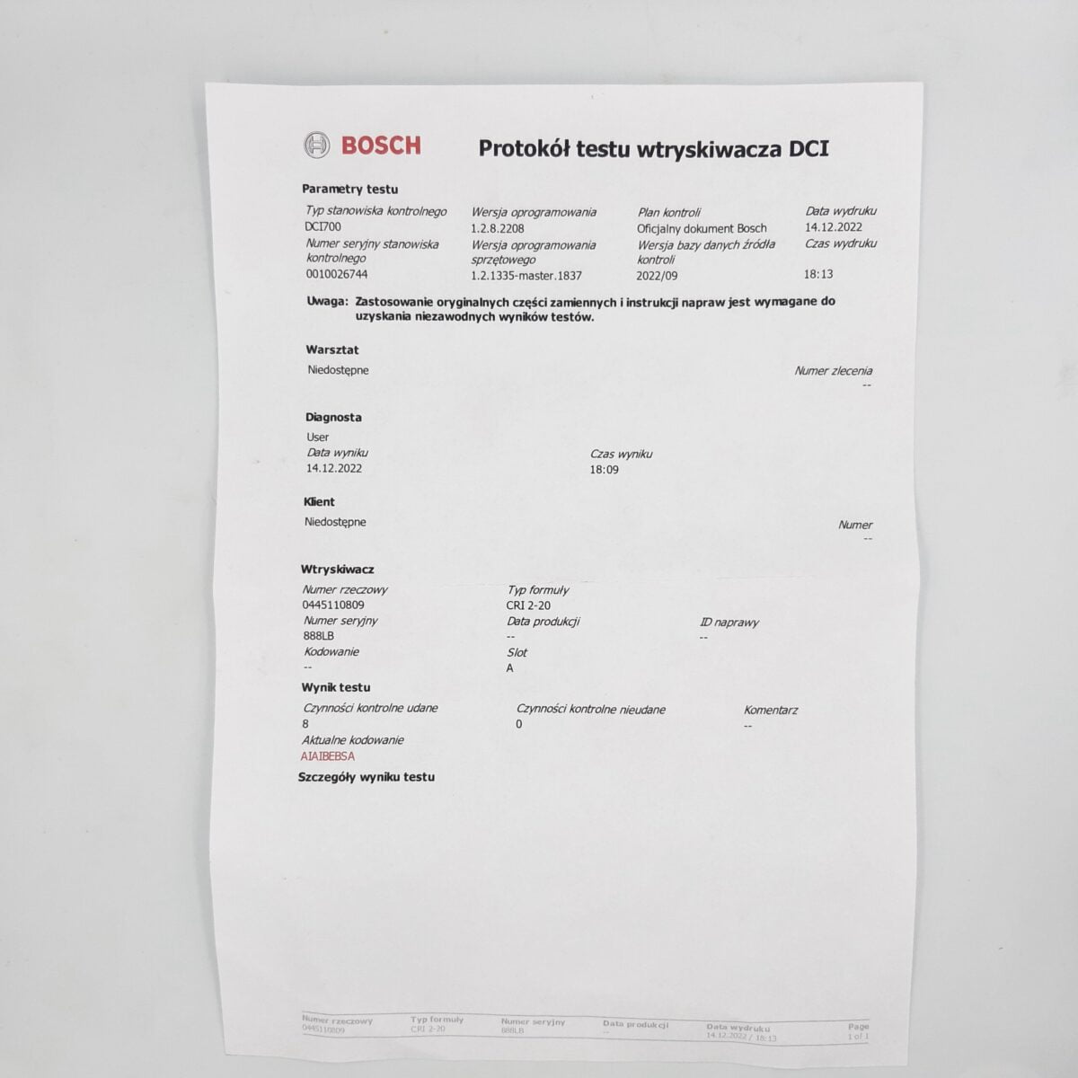 Regenerowany wtryskiwacz 0445110809, 55491093 OPEL INSIGNIA