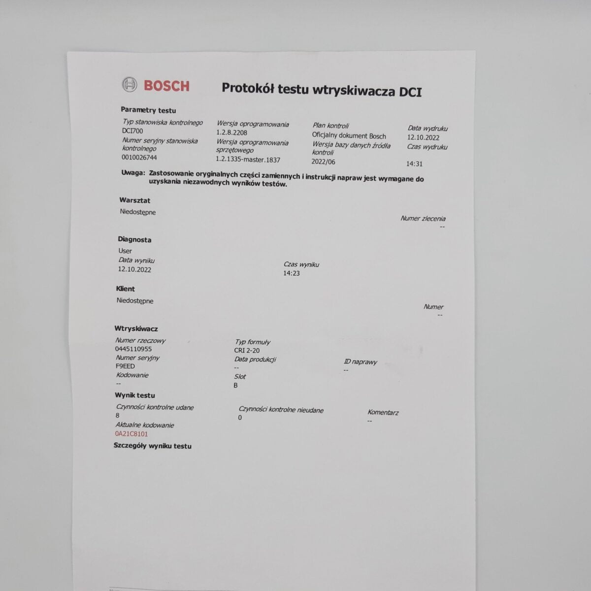 Regenerowany wtryskiwacz Bosch 0445110955, 9828959880 CITROEN