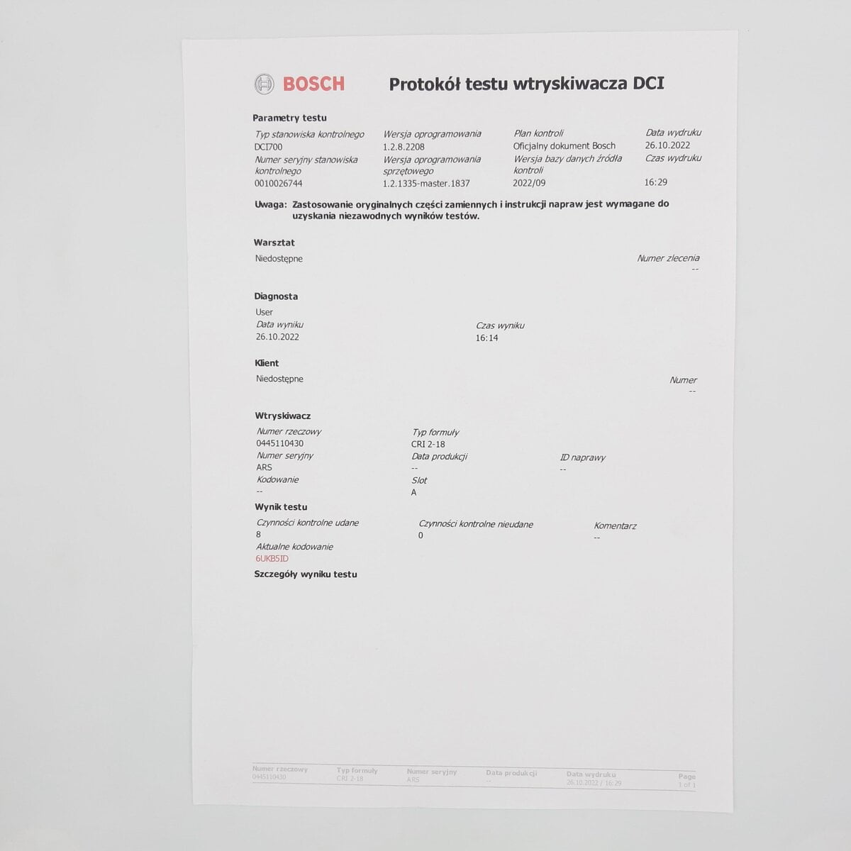 Regeneowany wtryskiwacz 0445110430, 35062008F JEEP