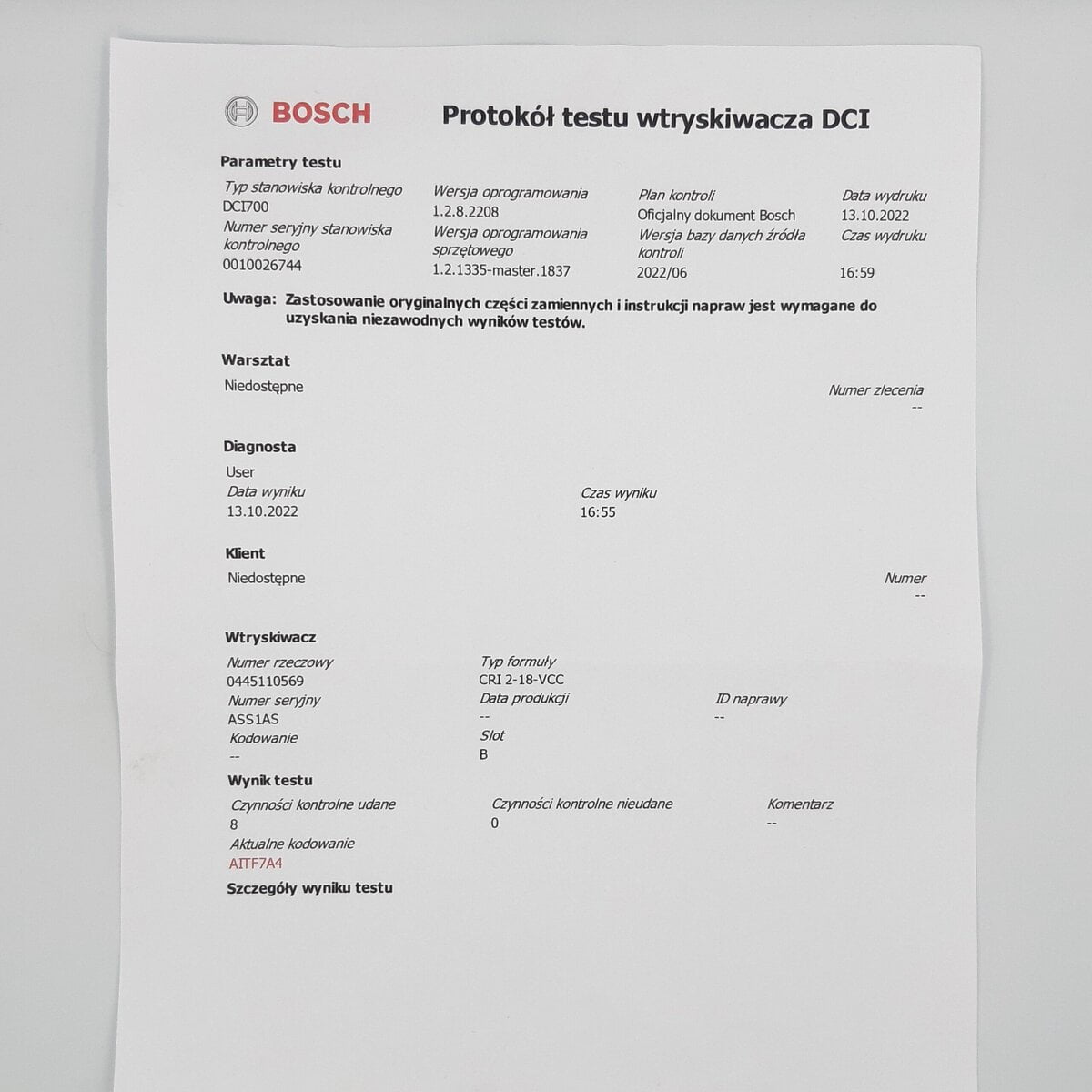 Regenerowany wtryskiwacz 0445110569, 166000804R RENAULT